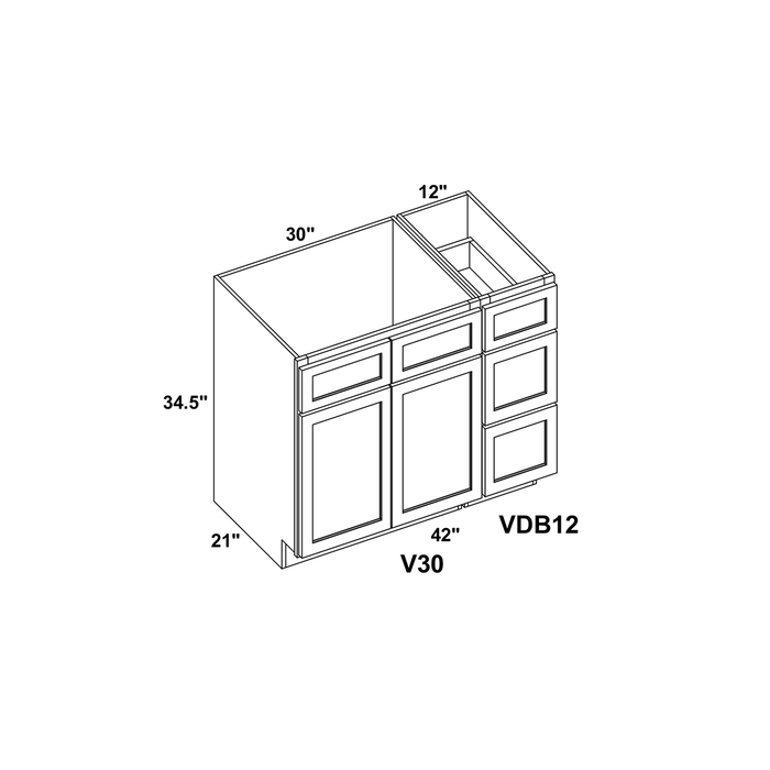 42" Vanity Drawer Base Cabinet + Double Door Vanity Cabinet + Toe Kick