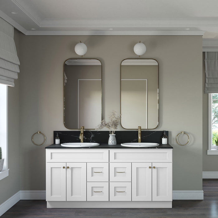 72" Double Door Vanity Combo Cabinet With Right Drawer + Double Door Vanity Combo Cabinet With Left Drawer + Toe Kick