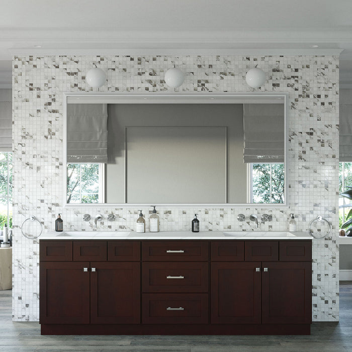 96" Vanity Drawer Base Cabinet + Double Door Vanity Sink Base Cabinet (x2) + Toe Kick