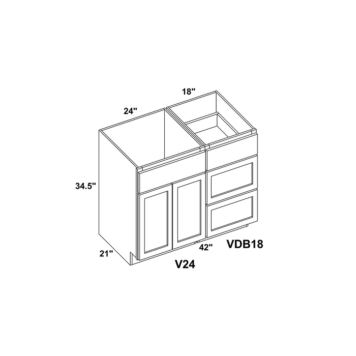 42" Vanity Drawer Base Cabinet + Double Door Vanity Cabinet + Toe Kick