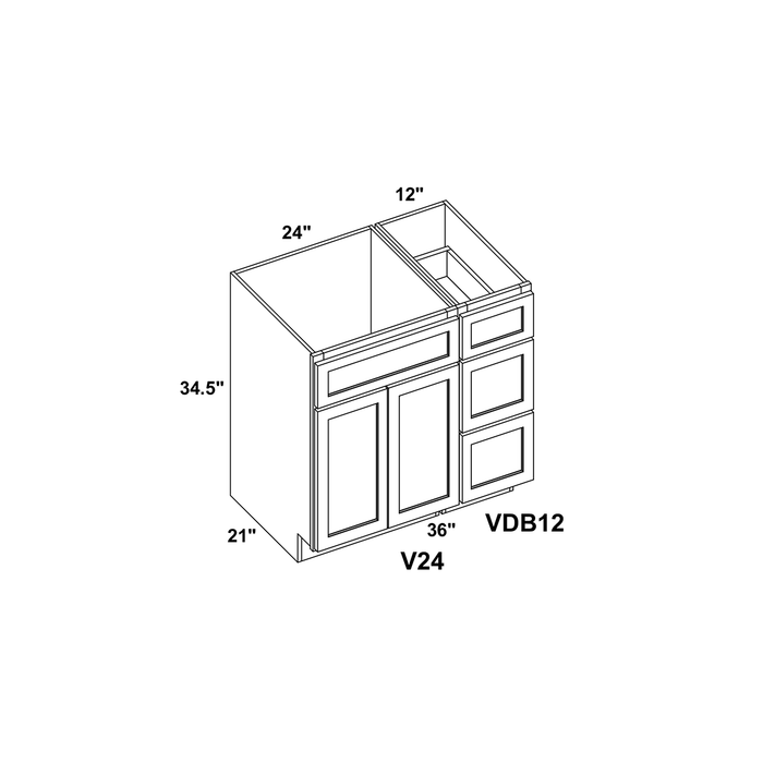 36" Vanity Drawer Base Cabinet + Double Door Vanity Cabinet + Toe Kick