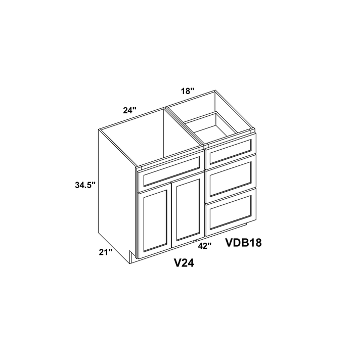 42" Vanity Drawer Base Cabinet + Double Door Vanity Cabinet + Toe Kick
