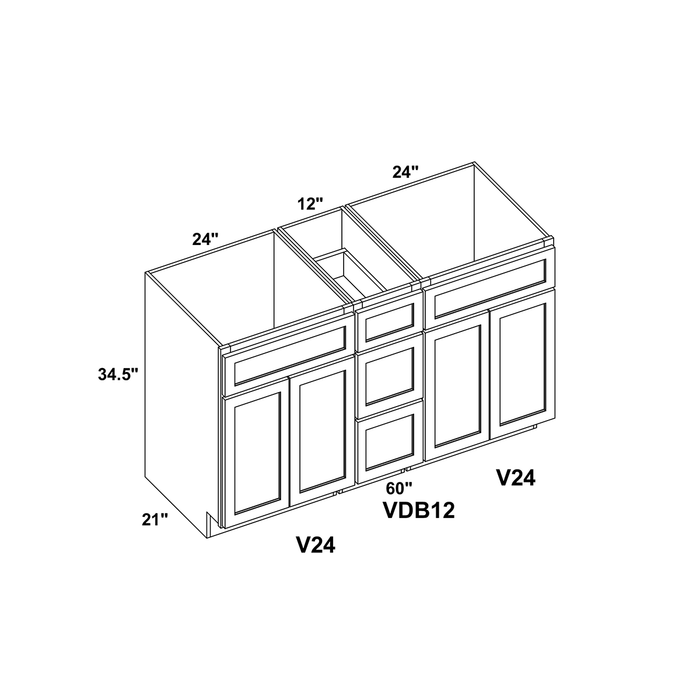 60" Vanity Drawer Base Cabinet + Double Door Vanity Cabinet (x2) + Toe Kick