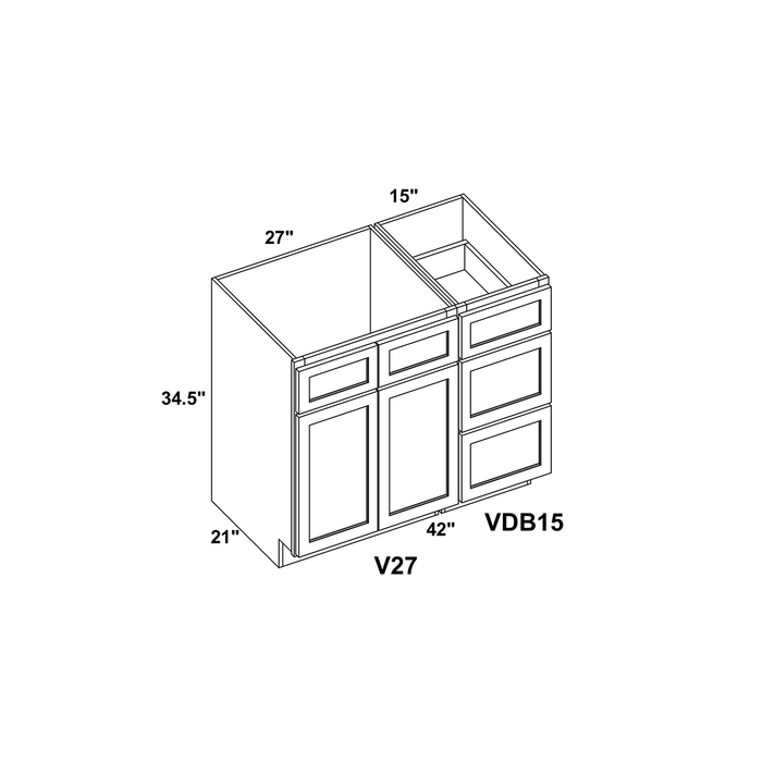 42" Vanity Drawer Base Cabinet + Double Door Vanity Cabinet + Toe Kick