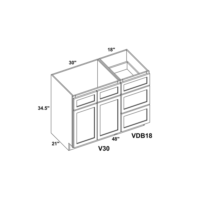 48" Vanity Drawer Base Cabinet + Double Door Vanity Cabinet + Toe Kick