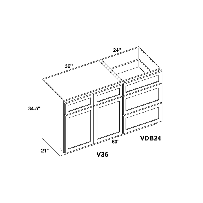 60" Vanity Drawer Base Cabinet + Double Door Vanity Cabinet + Toe Kick