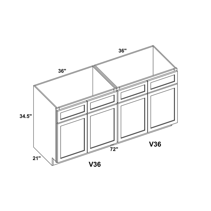 72" Double Door Vanity Cabinet (x2) + Toe Kick