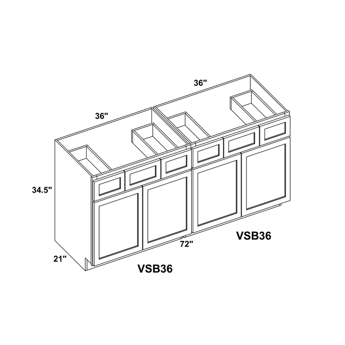 72" Vanity Sink Base (x2) + Toe Kick