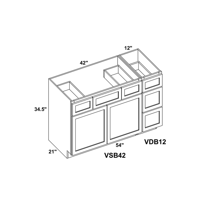 54" Vanity Sink Base + Vanity Drawer Base + Toe Kick