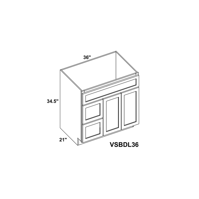 36" Vanity Sink Base Right / Left Drawer Stacking Cabinet + Toe Kick