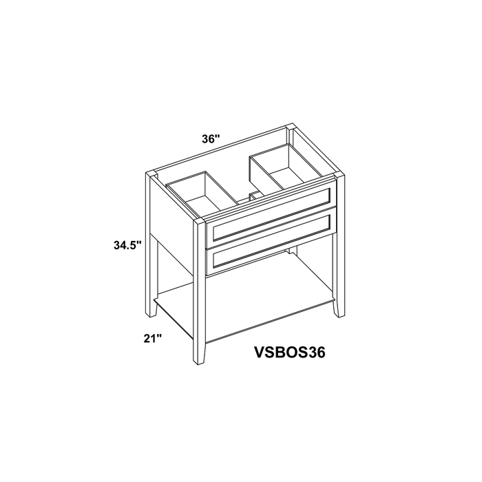 36" Open Shelf Vanity Sink Base + Toe Kick