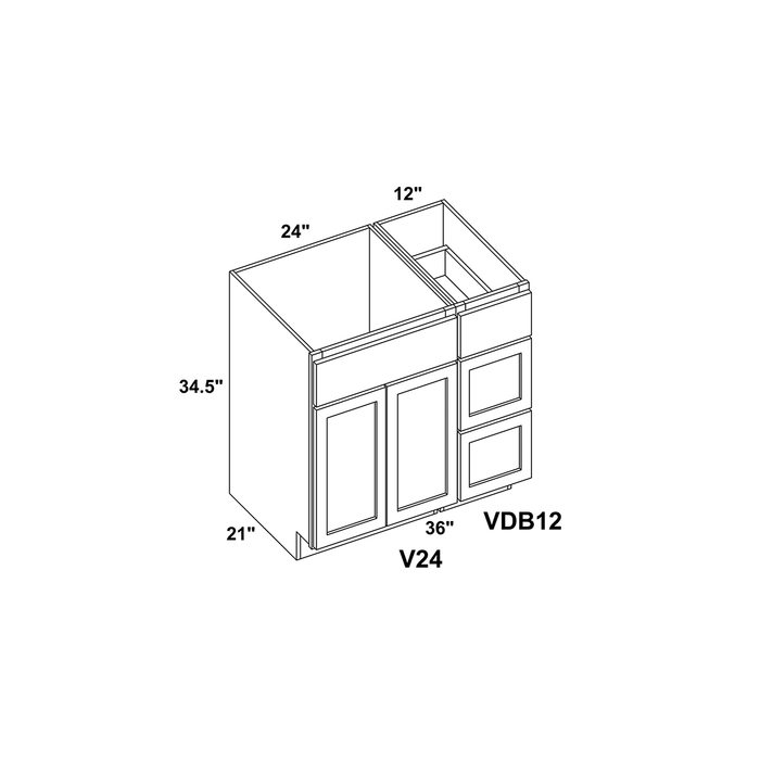 36" Vanity Drawer Base Cabinet + Double Door Vanity Cabinet + Toe Kick