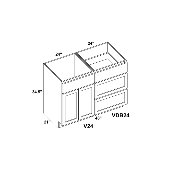 48" Vanity Drawer Base Cabinet + Double Door Vanity Cabinet + Toe Kick