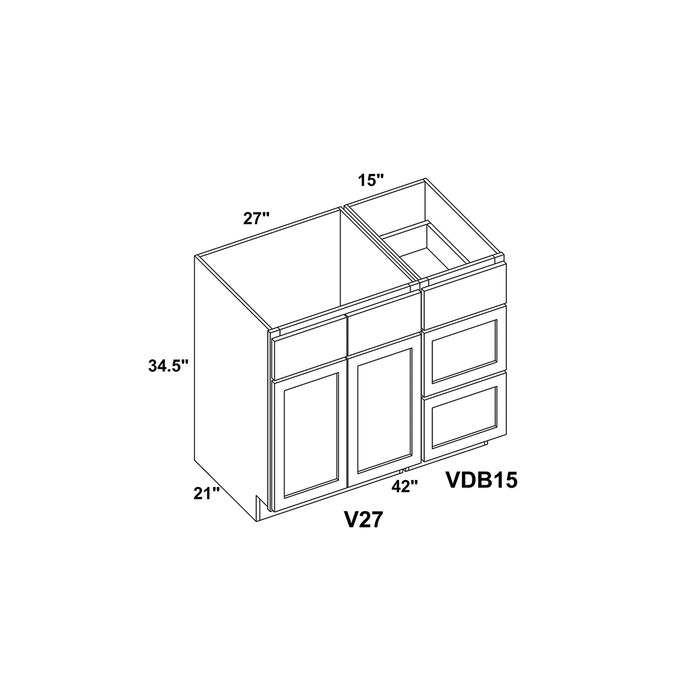 42" Vanity Drawer Base Cabinet + Double Door Vanity Cabinet + Toe Kick