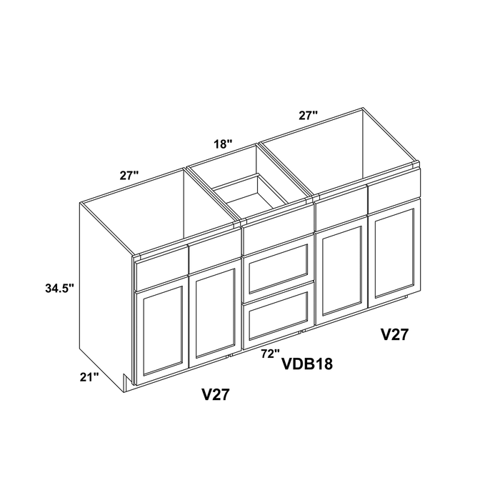 72" Vanity Drawer Base Cabinet + Double Door Vanity Cabinet (x2) + Toe Kick