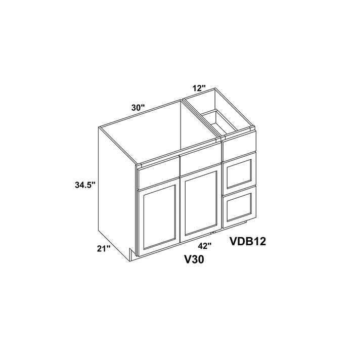 42" Vanity Drawer Base Cabinet + Double Door Vanity Cabinet + Toe Kick