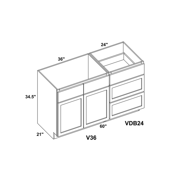 60" Vanity Drawer Base Cabinet + Double Door Vanity Cabinet + Toe Kick