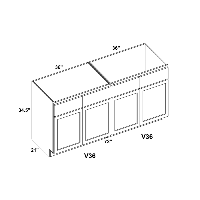 72" Double Door Vanity Cabinet (x2) + Toe Kick