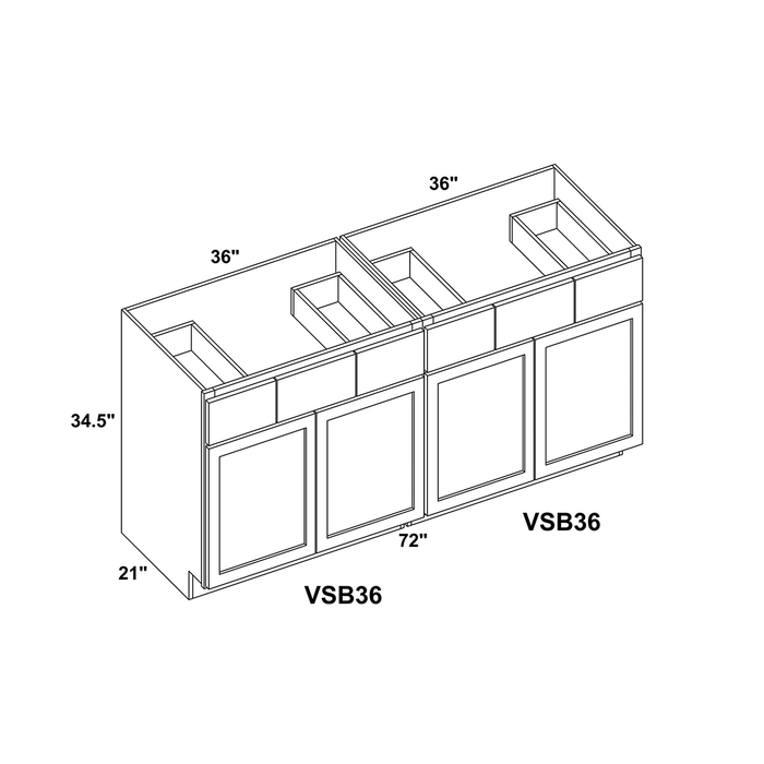 72" Double Door Vanity Sink Base Cabinet (x2) + Toe Kick