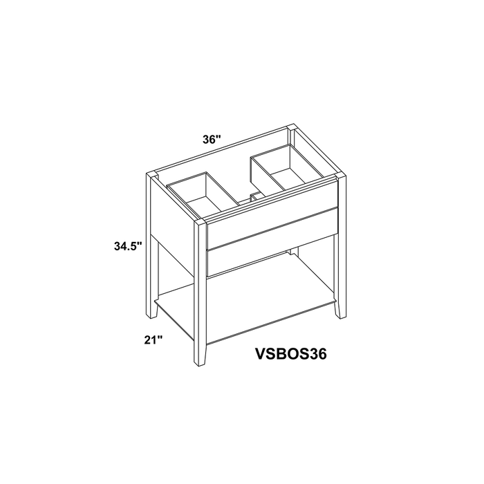 36" Open Shelf Vanity Sink Base + Toe Kick