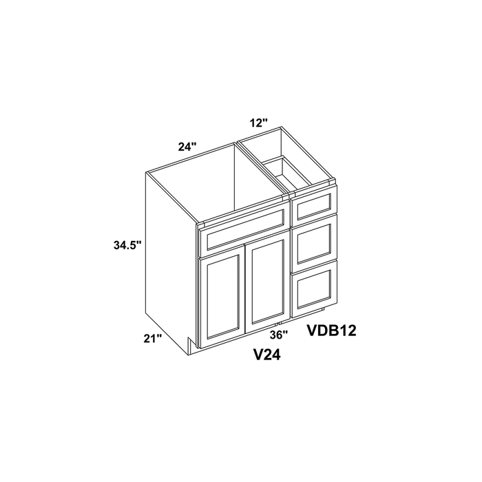 36" Vanity Drawer Base Cabinet + Double Door Vanity Cabinet + Toe Kick