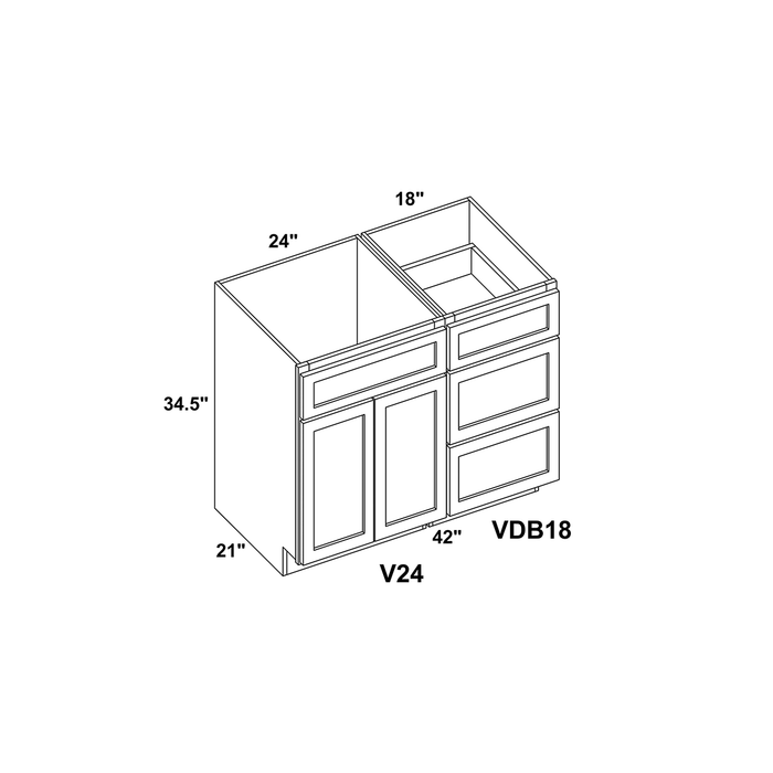 42" Vanity Drawer Base Cabinet + Double Door Vanity Cabinet + Toe Kick