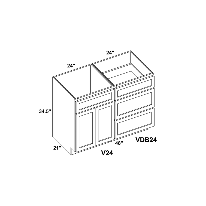 48" Vanity Drawer Base Cabinet + Double Door Vanity Cabinet + Toe Kick