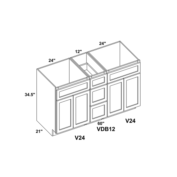60" Vanity Drawer Base Cabinet + Double Door Vanity Cabinet (x2) + Toe Kick