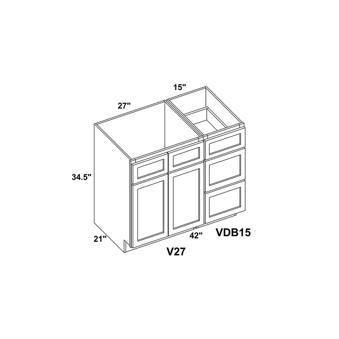 42" Vanity Drawer Base Cabinet + Double Door Vanity Cabinet + Toe Kick
