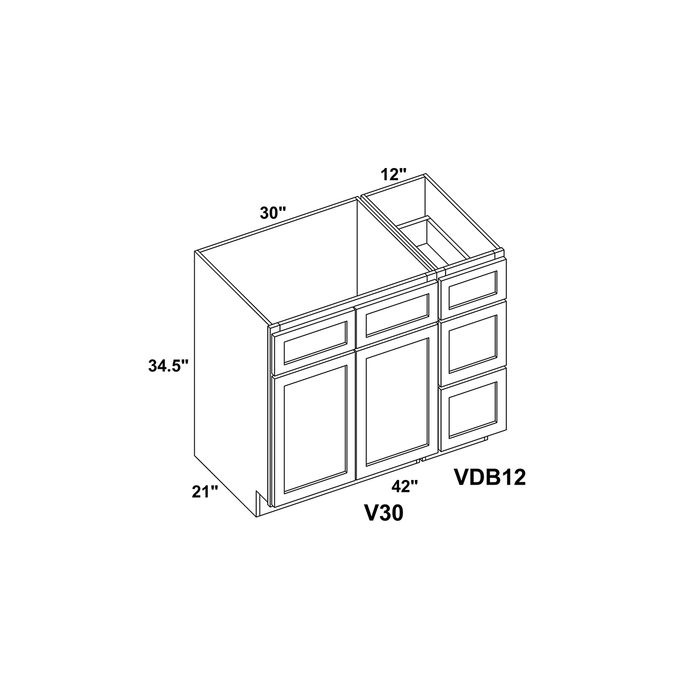 42" Vanity Drawer Base Cabinet + Double Door Vanity Cabinet + Toe Kick