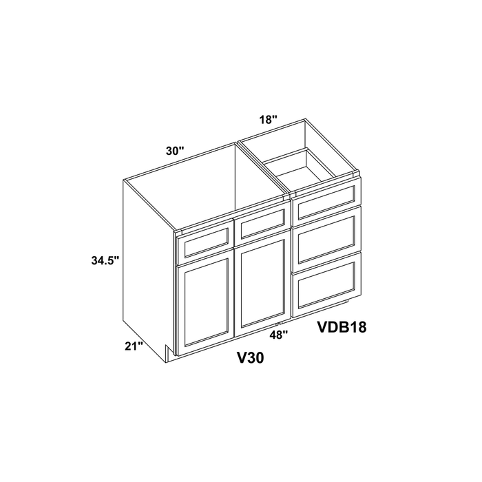 48" Vanity Drawer Base Cabinet + Double Door Vanity Cabinet + Toe Kick
