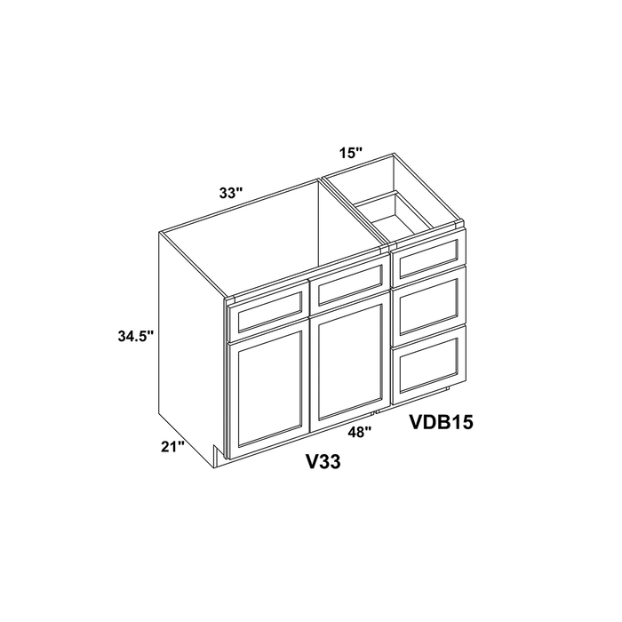 48" Vanity Drawer Base Cabinet + Double Door Vanity Cabinet + Toe Kick
