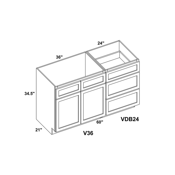 60" Vanity Drawer Base Cabinet + Double Door Vanity Cabinet + Toe Kick