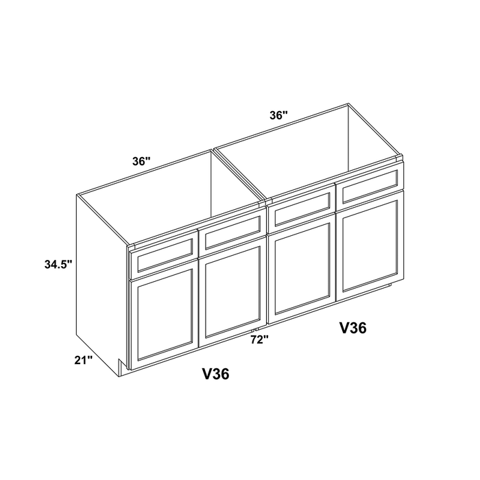 72" Double Door Vanity Cabinet (x2) + Toe Kick