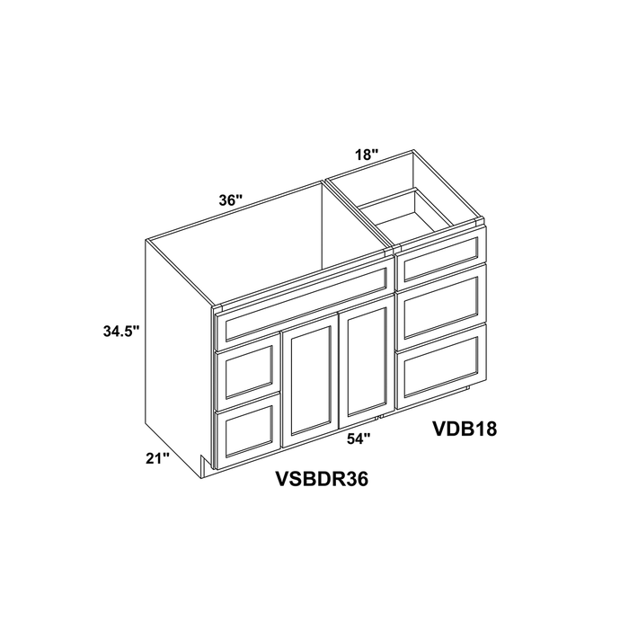 54" Double Door Vanity Combo Cabinet With Right Drawer + Vanity Drawer Base Cabinet + Toe Kick